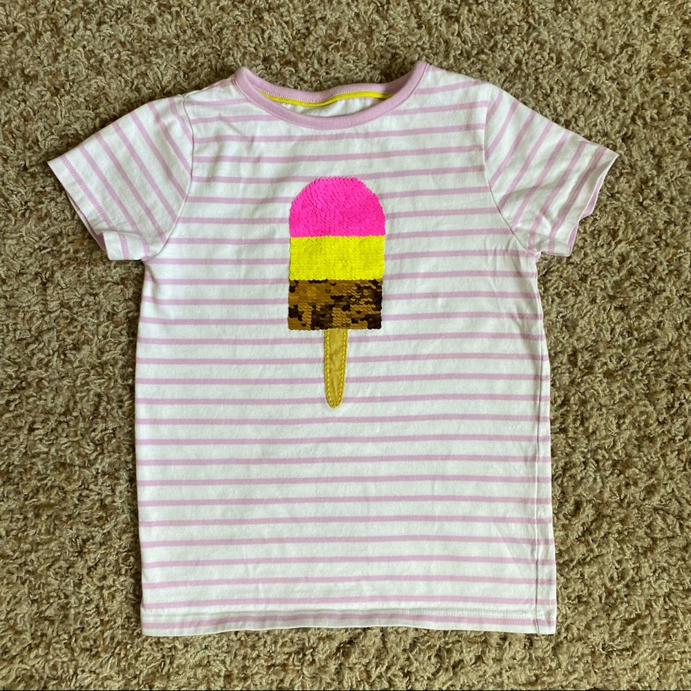 Mini Boden Ice Cream Bar Reversible Sequin Tee Size 6 - 7 Y